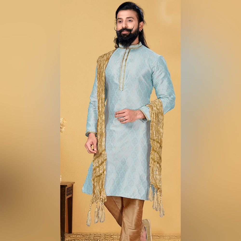 Blue Bell Jacquard Silk Kurta Pyjama Festive Wear Size 38